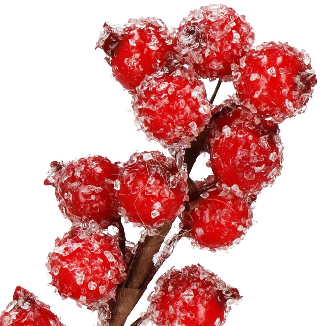 Ramura decorativa cu boabe de merisoare artificiale si snur din iuta, 15x5,5 cm, rosu