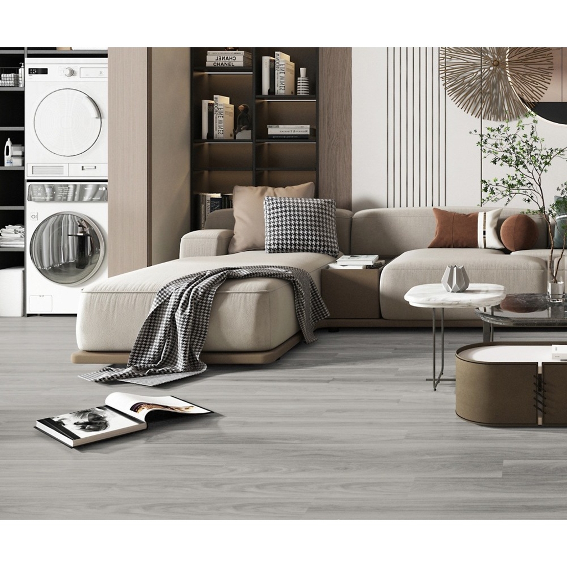 Set 36 Placi Autoadezive pentru Pardoseala, Vafy, din PVC, Impermeabil, Ignifug, Usor de Curatat, Dimensiune Placa 91.44 x 15.24 cm, Grosime 1.5 mm, Acoperire 5 m2, Model 1, Gri