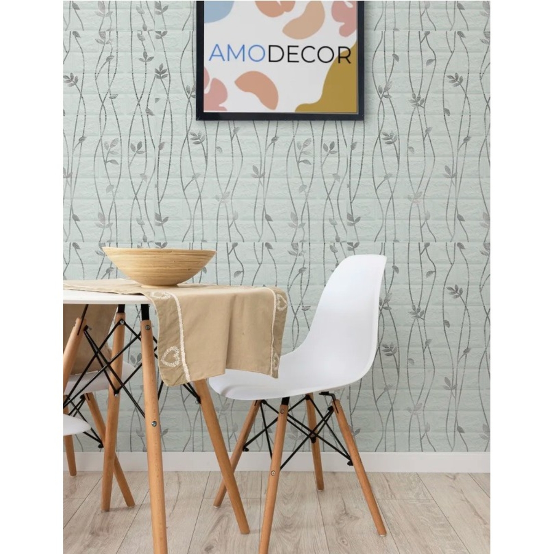 Set 10 Placi de Tapet, Vafy, Autoadezive, 70 x 77 cm, Suprafata Acoperita 5.3 mp, din PVC, Model Frunze Argintii, Gri