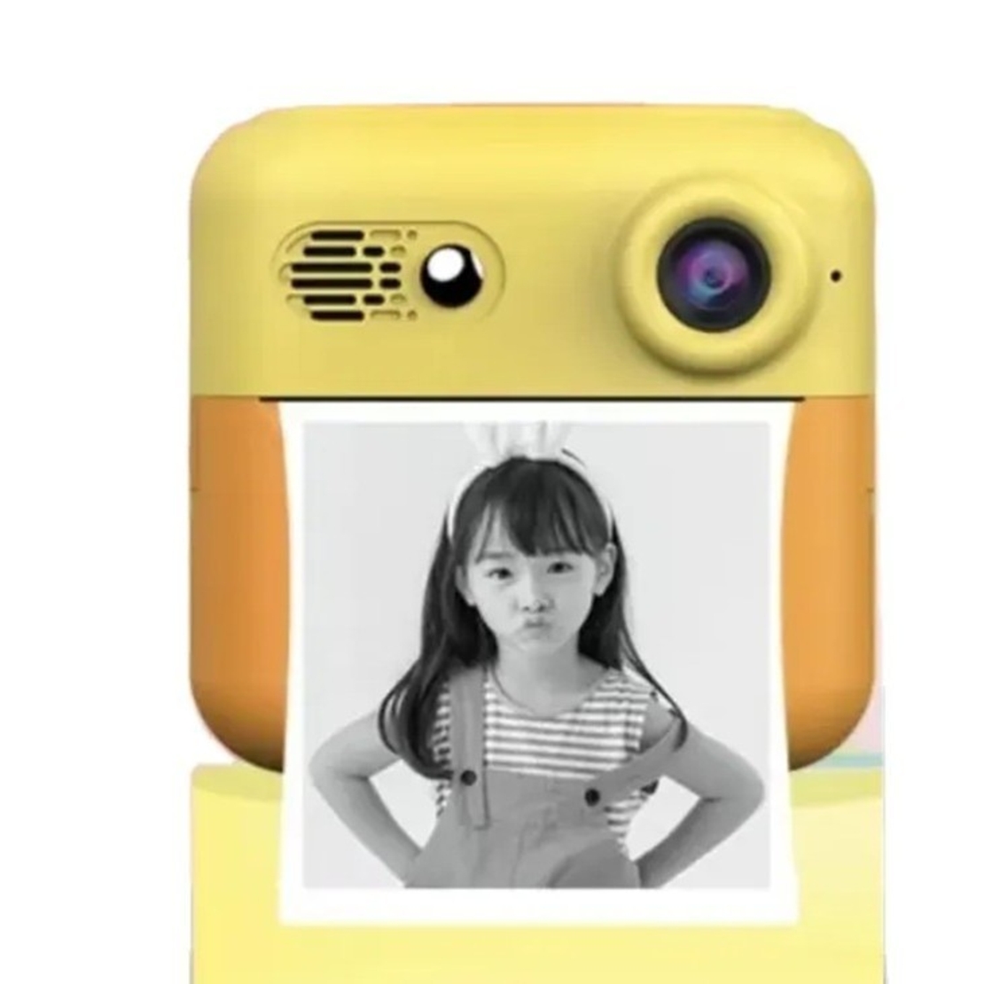 Camera Instantanee pentru Copii, Flippy, cu Functie de Printare, Cablu USB-C, Bluetooth, compatibil iOS/Android, Imprimare APP, Model Urechi, Snur Subtire Inclus, Portocaliu