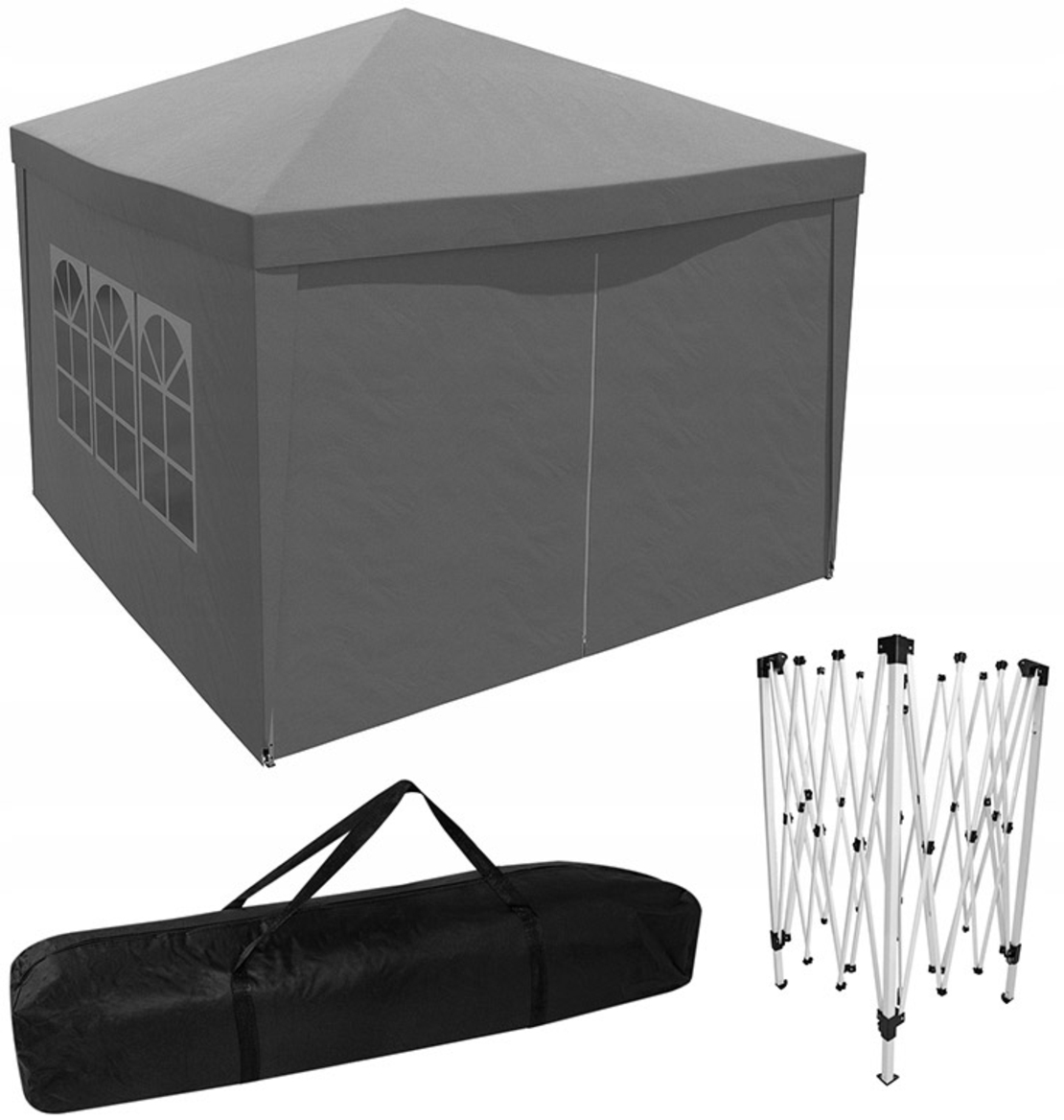 Cort pavilion de gradina pliabil automat pop-up, impermeabil, cu 4 pereti laterali, 300x300cm, gri