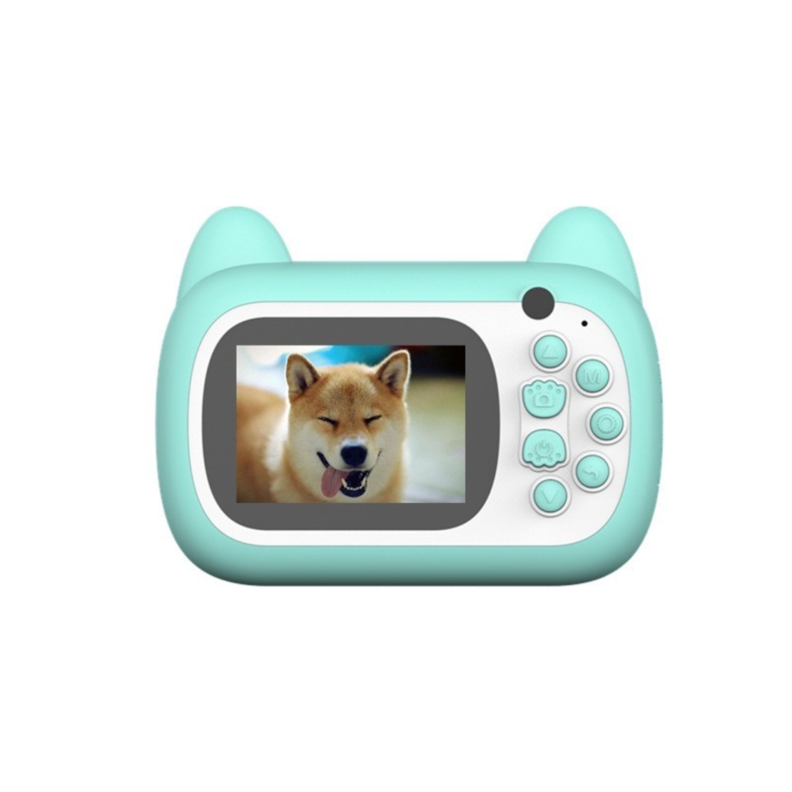 Camera Instantanee pentru Copii, Flippy, Camera Frontala + Selfie, cu Functie de Printare, Cablu USB-C, Bluetooth, Compatibil iOS/Android, Imprimare APP, Model Pisica Smiley Face, Verde