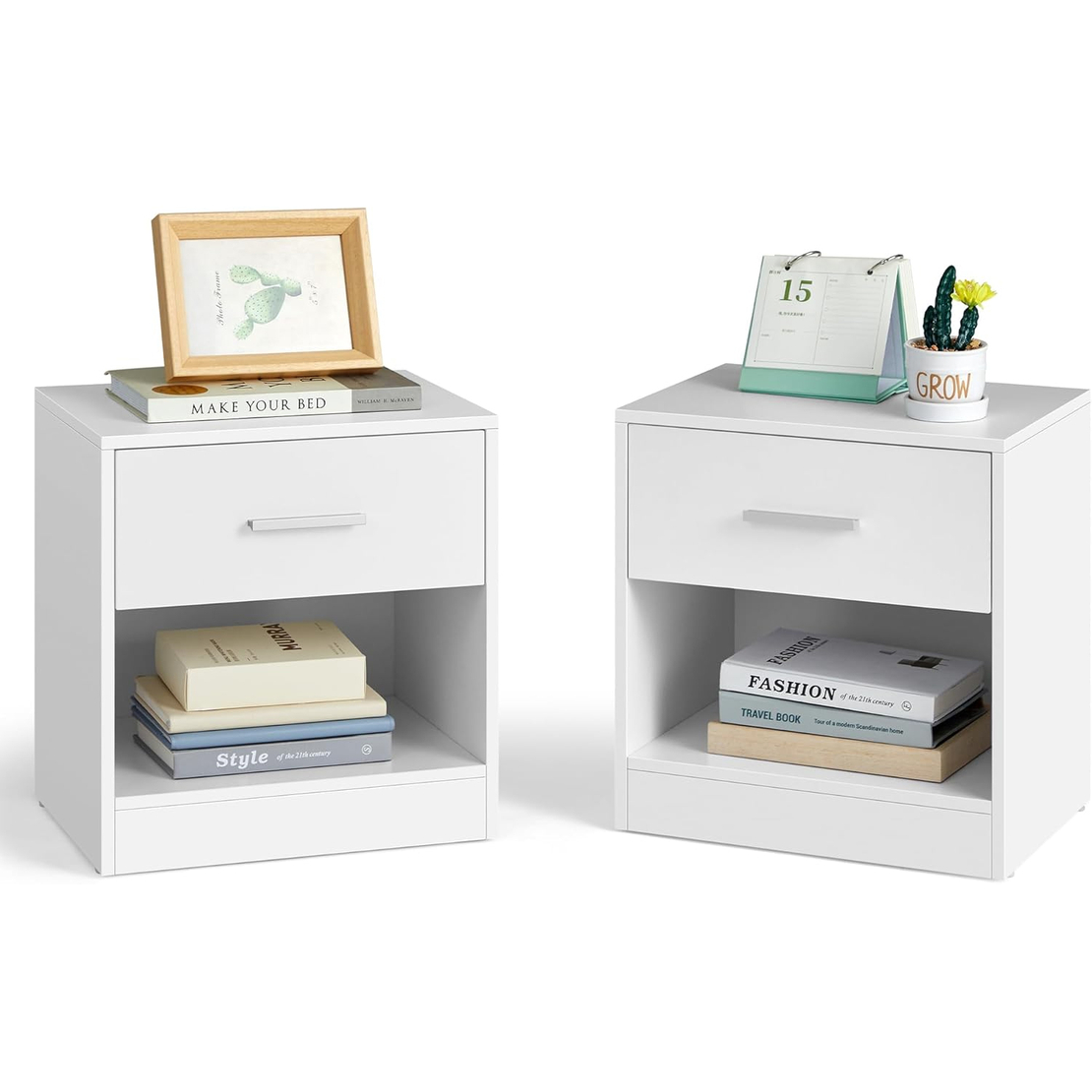 VASAGLE Set 2 noptiere, cu sertar si compartiment deschis, PAL, 28x39x41 cm, alb