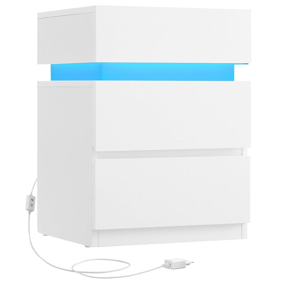 VASAGLE Noptiera din MDF cu iluminare LED, culori si intensitate reglabile, 35x40x55cm, alb