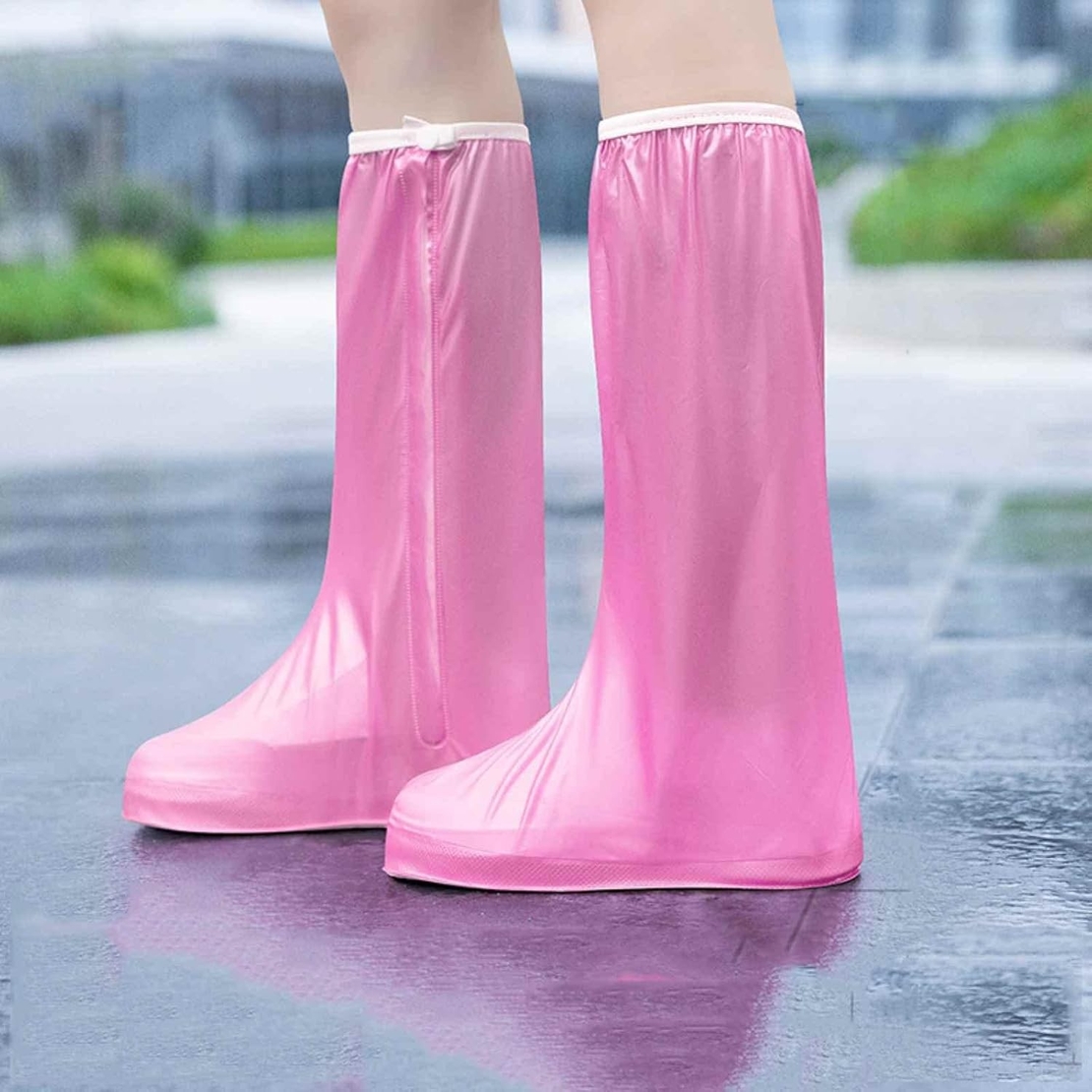 Protectie Incaltaminte pentru Ploaie si Noroi, Flippy, Impermeabila, Talpa Antiderapanta, cu Fermoar si Capsa, Inaltime 40 cm, Marime XL 40-41, Roz