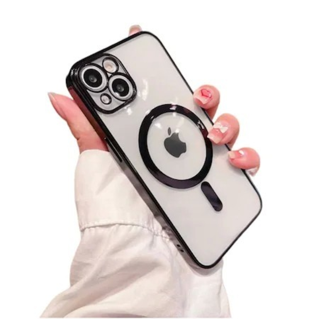 Husa MagSafe pentru Apple iPhone 11, Full Cover, Protectie camera, Margini colorate Electroplating, Magnetica, Incarcare Wireless, Vafy, Negru