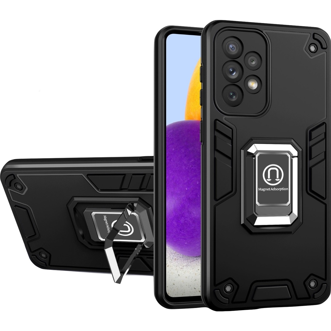 Husa Iron Warriors pentru iPhone 12, Vafy, Hybrid Ring Holder Kickstand, Negru
