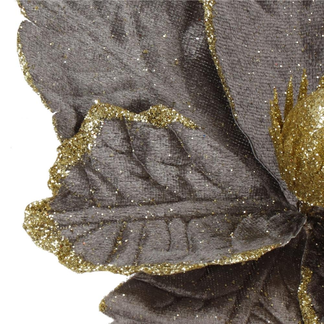 Set 5 ornamente pentru bradul de Craciun, stea Poinsettia, 23cm, gri auriu