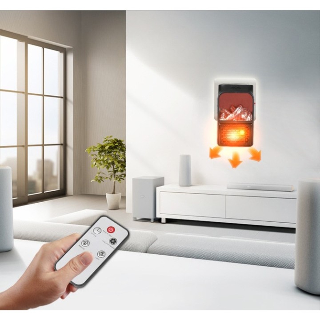 Mini Aeroterma Puternica Portabila Flippy, Putere 1000W, Mini radiator electric cu Display LCD, efect de semineu si flacara, cu telecomanda