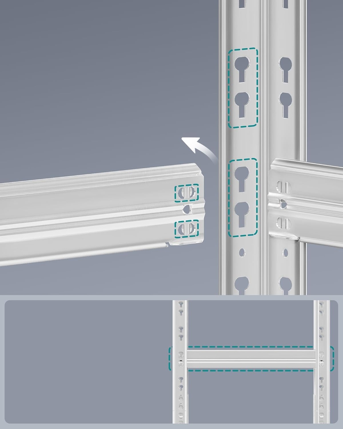 SONGMICS Set 2 rafturi metalice depozitare, 5 niveluri, reglabile, polite MDF, 875 kg, 40x90x180 cm, argintiu