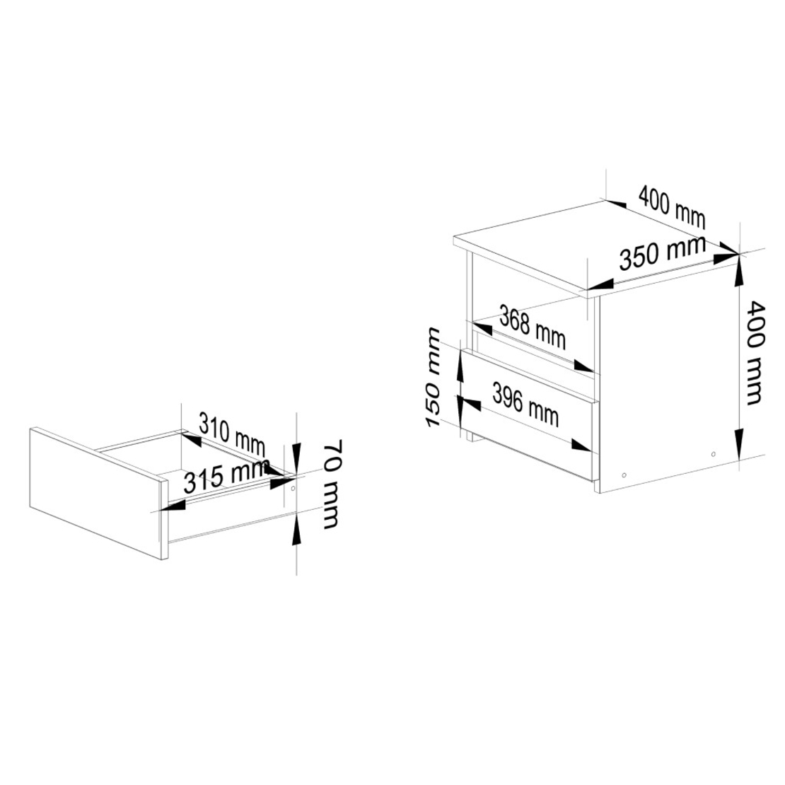 Noptiera cu 1 sertar, PAL laminat 16mm, 40x35x40 cm, stejar artisan si gri