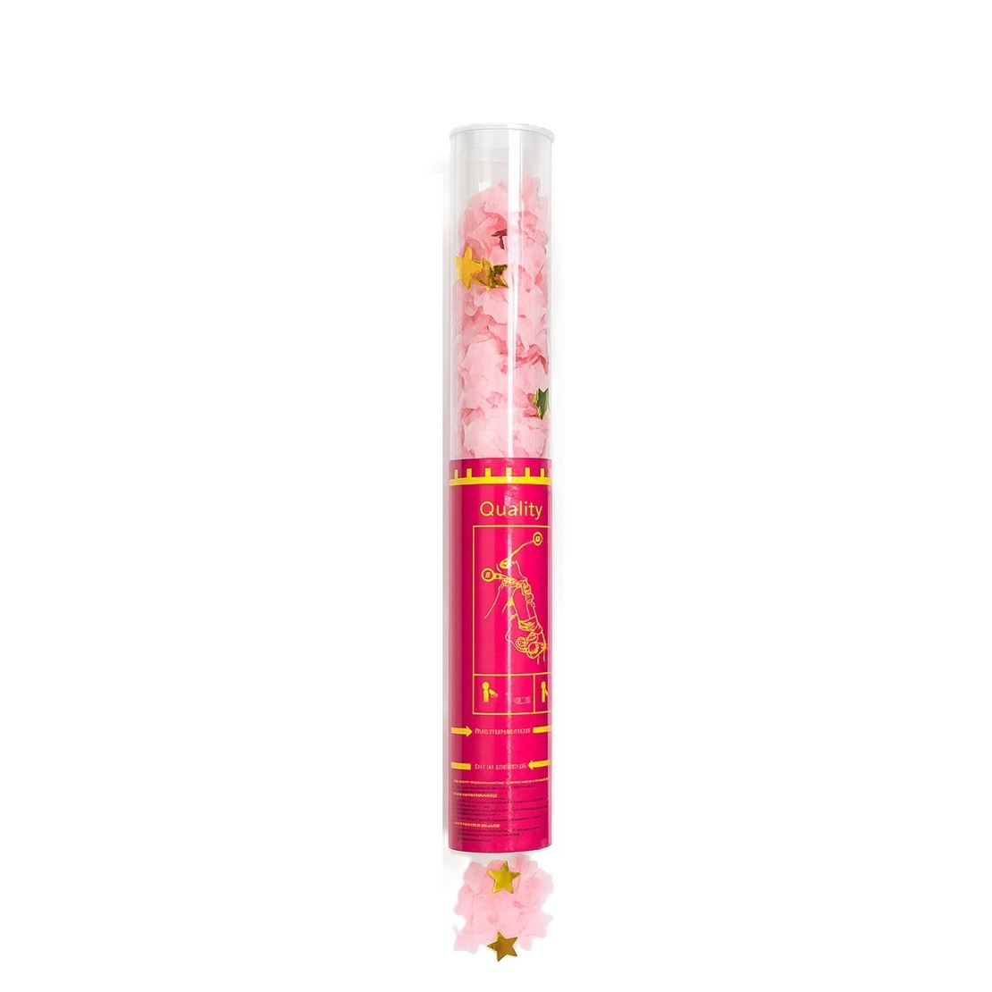 Tun de Confetti, Flippy, 40 cm, Model Stelute din Folie si Hartie, Ambalaj PET, Roz