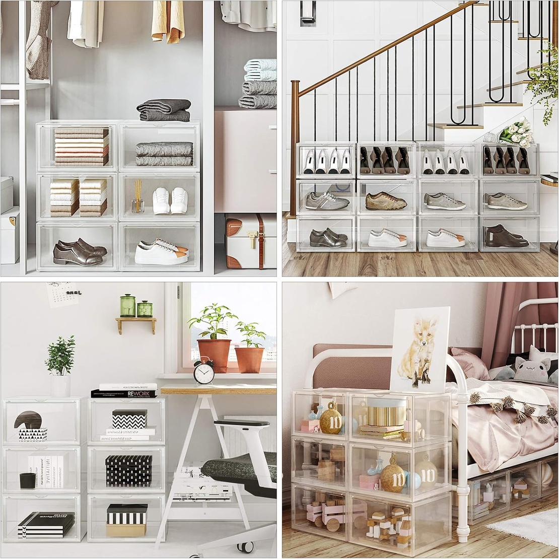 SONGMICS Organizatoare pantofi, transparente cu usa frontala, stivuibile, PVC, 6 cutii x 36x28x22 cm, transparent