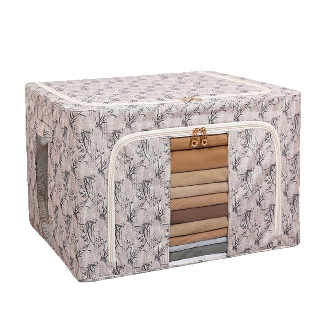 Cutie Depozitare, Vafy, 66L, din Material Textil, 50 x 40 x 33 cm, pentru Haine si Lenjerii, Model Bambus, Galben