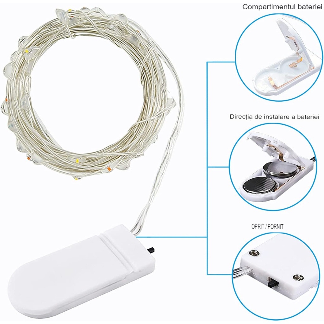 Instalatie Craciun, 1 metru, 10 LED-uri, Multicolor, cu baterii, fir aliaj zinc, liniar, interior/exterior, Vafy