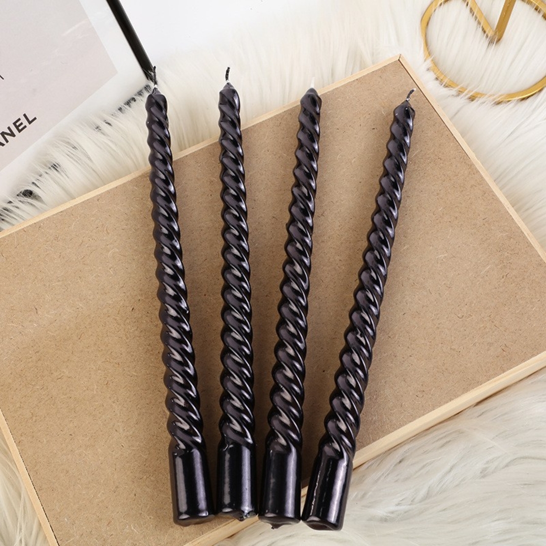 Set 4 Lumanari pentru Masa, Cina, Decor, Flippy, Model Rasucit, Lungime 25 cm, Negru