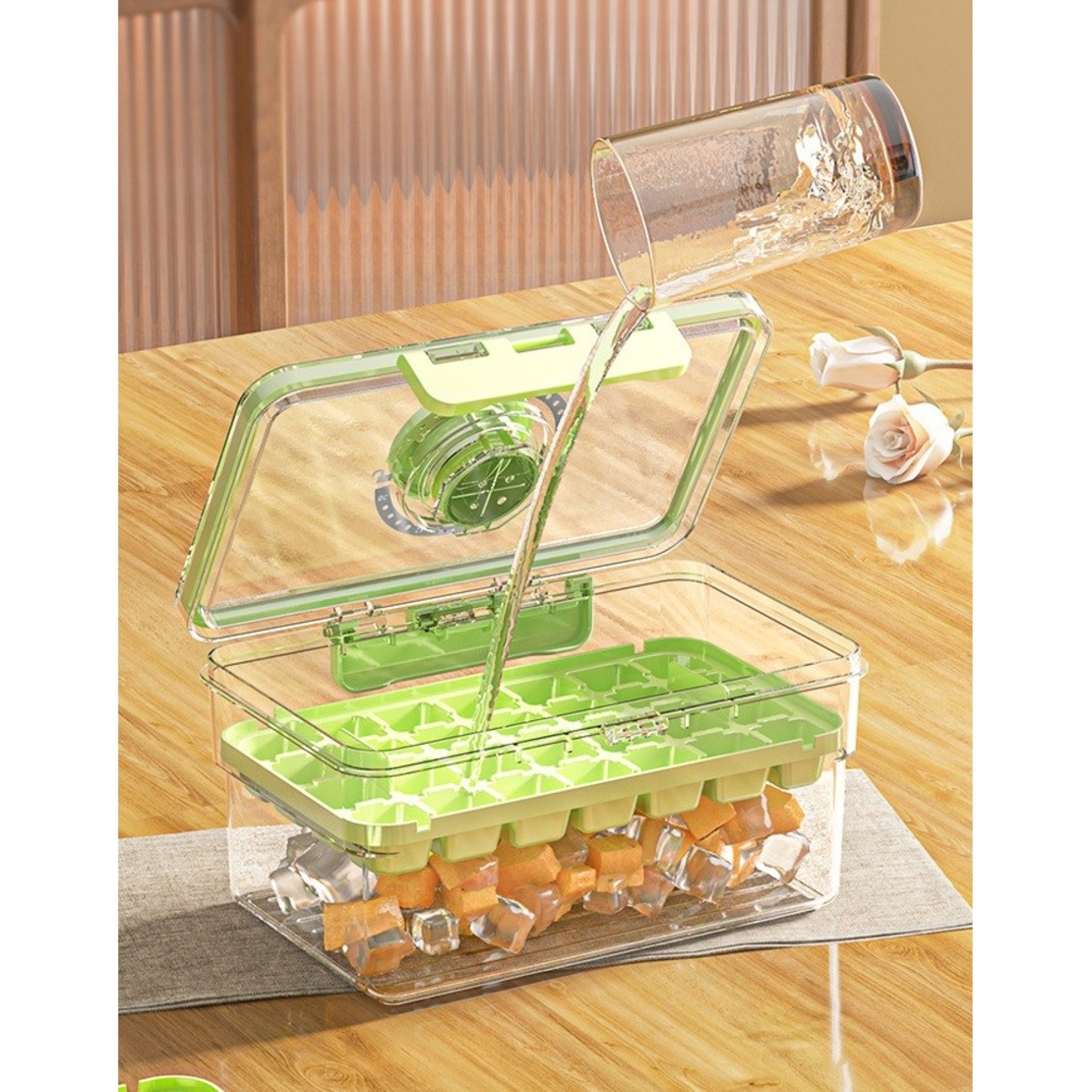 Forma de Gheata, Flippy, un Strat, Inchidere Etans, din PP+PET, 19 x 12 x 9.5 cm, Verde