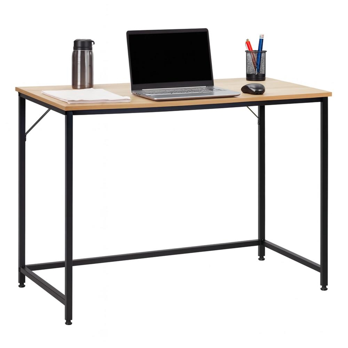 Birou cu blat MDF si cadru metalic, 100x50x76 cm, maro deschis