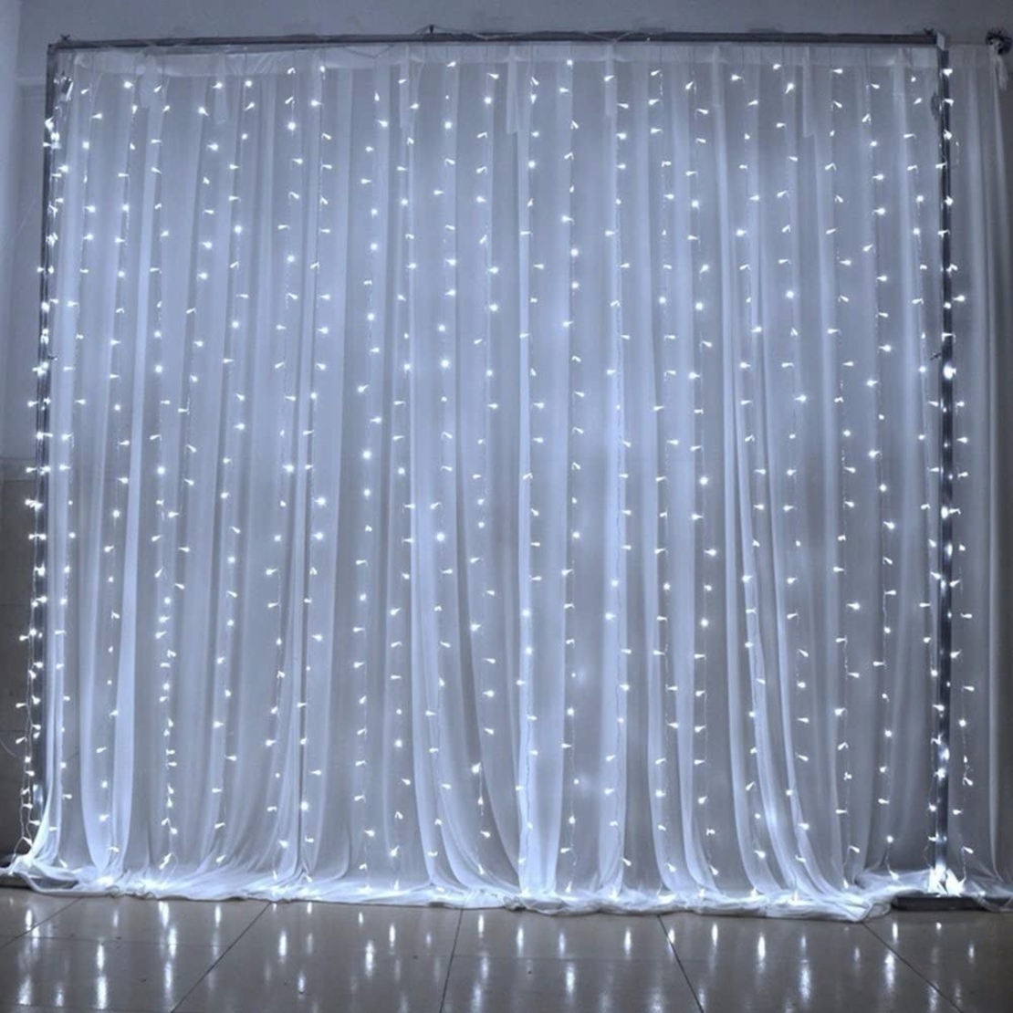 Instalatie Craciun, Tip Perdea, 1 m x 1 m, 60 LED-uri, Alb Rece, Controler, 8 jocuri de lumini, Interconectabila, Fir transparent, Interior/ Exterior, Vafy
