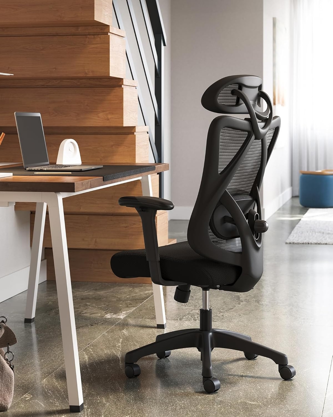SONGMICS Scaun de birou ergonomic reglabil cu suport lombar si tetiera, maxim 120 kg, 70x70x125 cm, negru