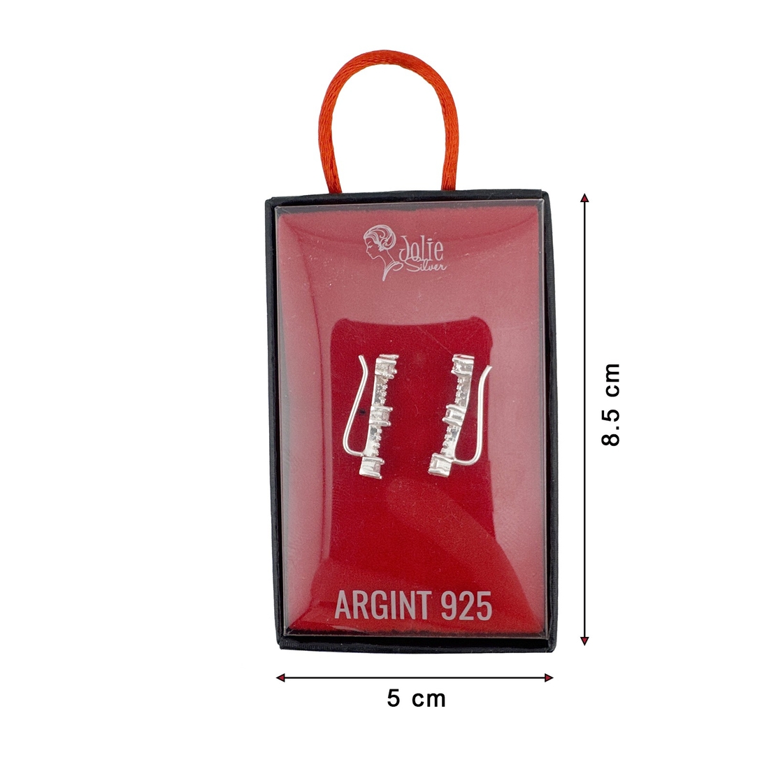 Cercei din Argint 925, Jolie Silver, pentru Dama, Model Bagheta pe Lob cu Pietre, 2.37 g, Design Fin si Romantic, Argintiu