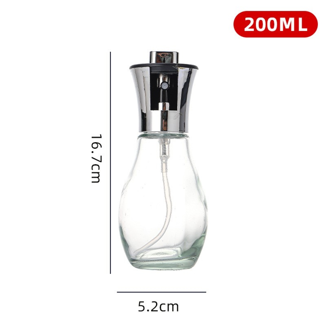 Sticla de ulei cu Pulverizator, Vafy, Sticla pentru Lichide de Bucatarie, Otet, Sos, 16.7 x 5.2 cm, Volum 200 ml, Silver