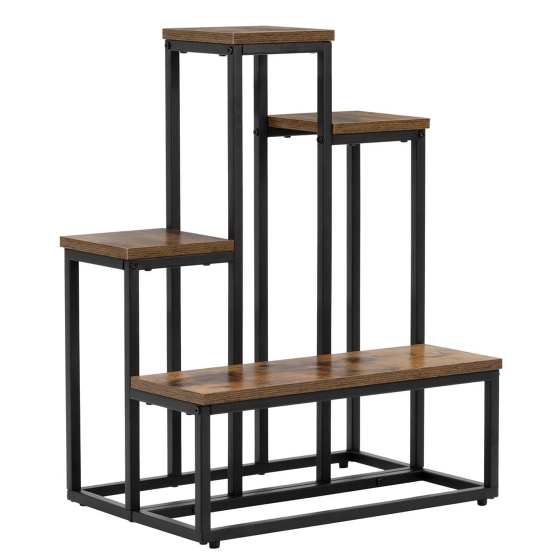 Etajera cu 4 rafturi din metal si MDF, 51x34x67 cm, negru si maro