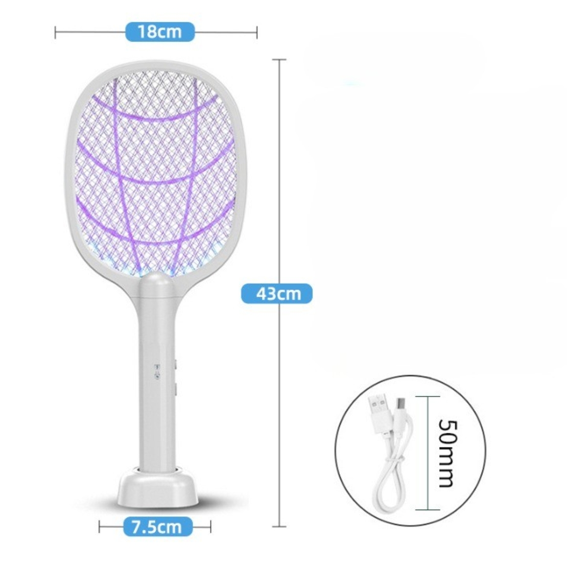 Lampa Electrica Impotriva Tantarilor, Flippy, 42.5 x 18 x 7.5 cm, Reincarcabila cu Cablu USB Inclus, Plasa din Aluminum, Alb