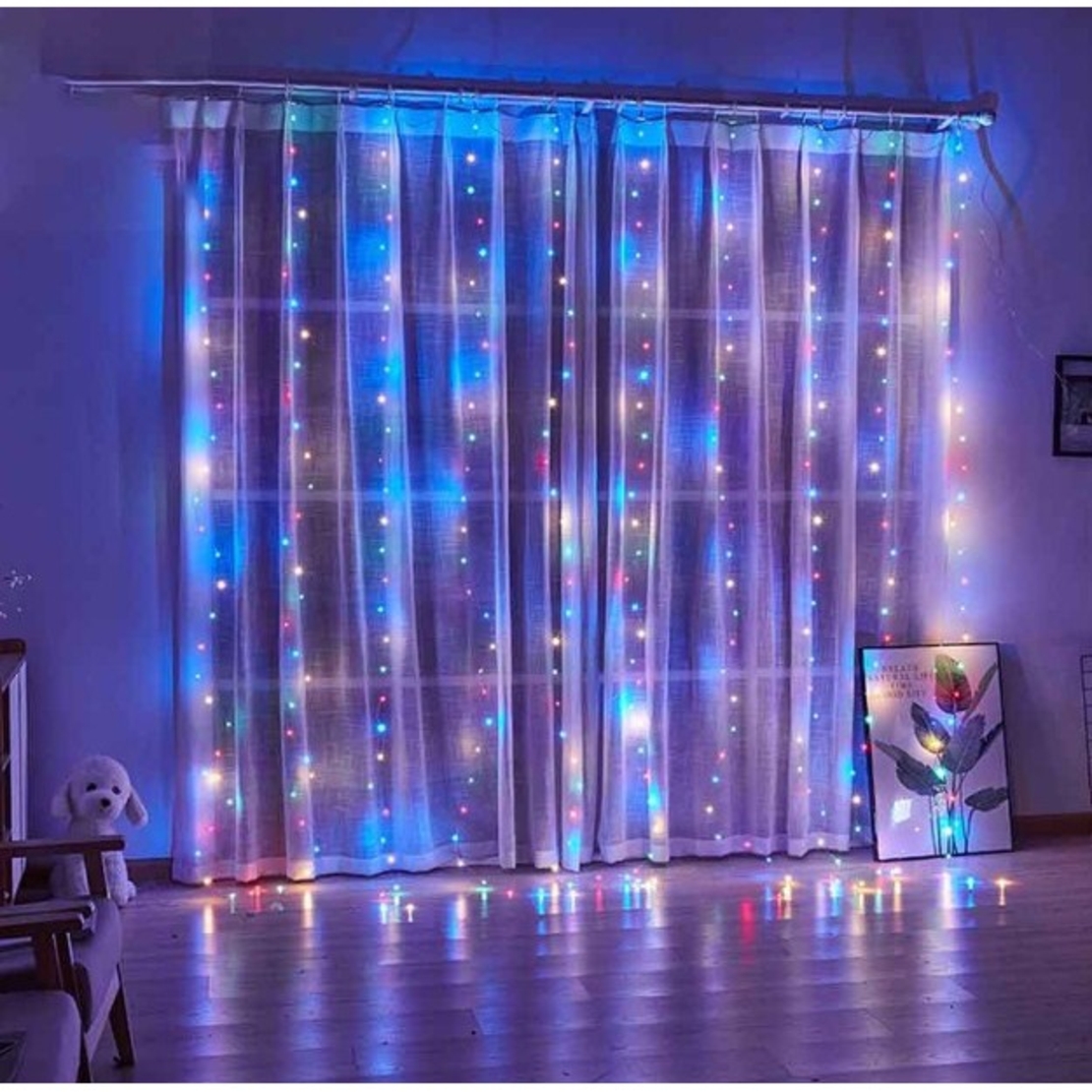 Instalatie Craciun, Tip Perdea IP44, 3m x 3m, 300 Led-uri, Multicolor, USB si telecomanda cu 8 functii, Vafy