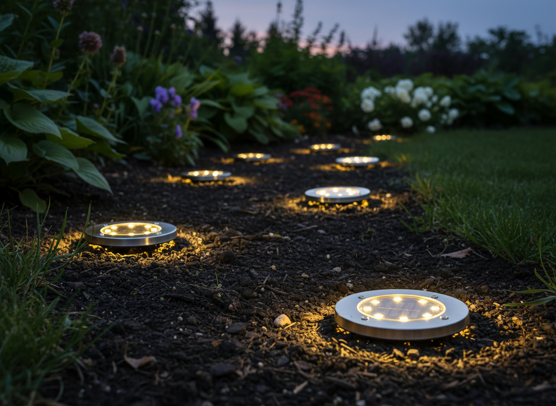 Set 4 lampi solare sol gradina cu 8 LED fiecare, iluminare alei, otel inoxidabil si plastic, 12x12x2 cm, argintiu