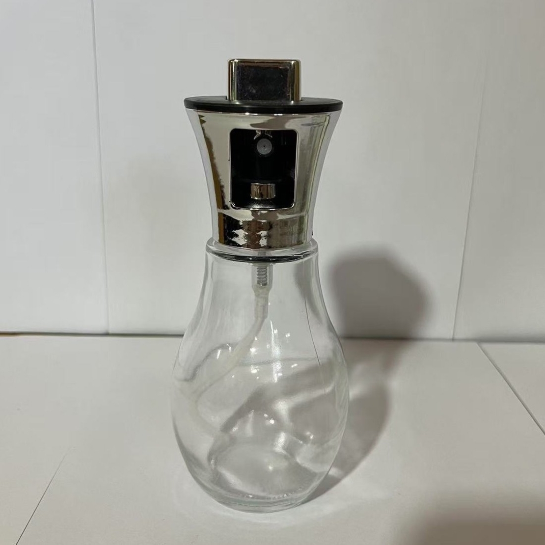 Sticla de ulei cu Pulverizator, Vafy, Sticla pentru Lichide de Bucatarie, Otet, Sos, 16.7 x 5.2 cm, Volum 200 ml, Silver