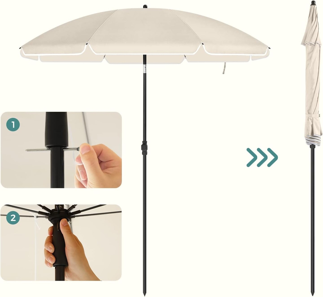 SONGMICS Umbrela terasa gradina sau plaja, cu inclinare, husa, diametru 160cm, bej