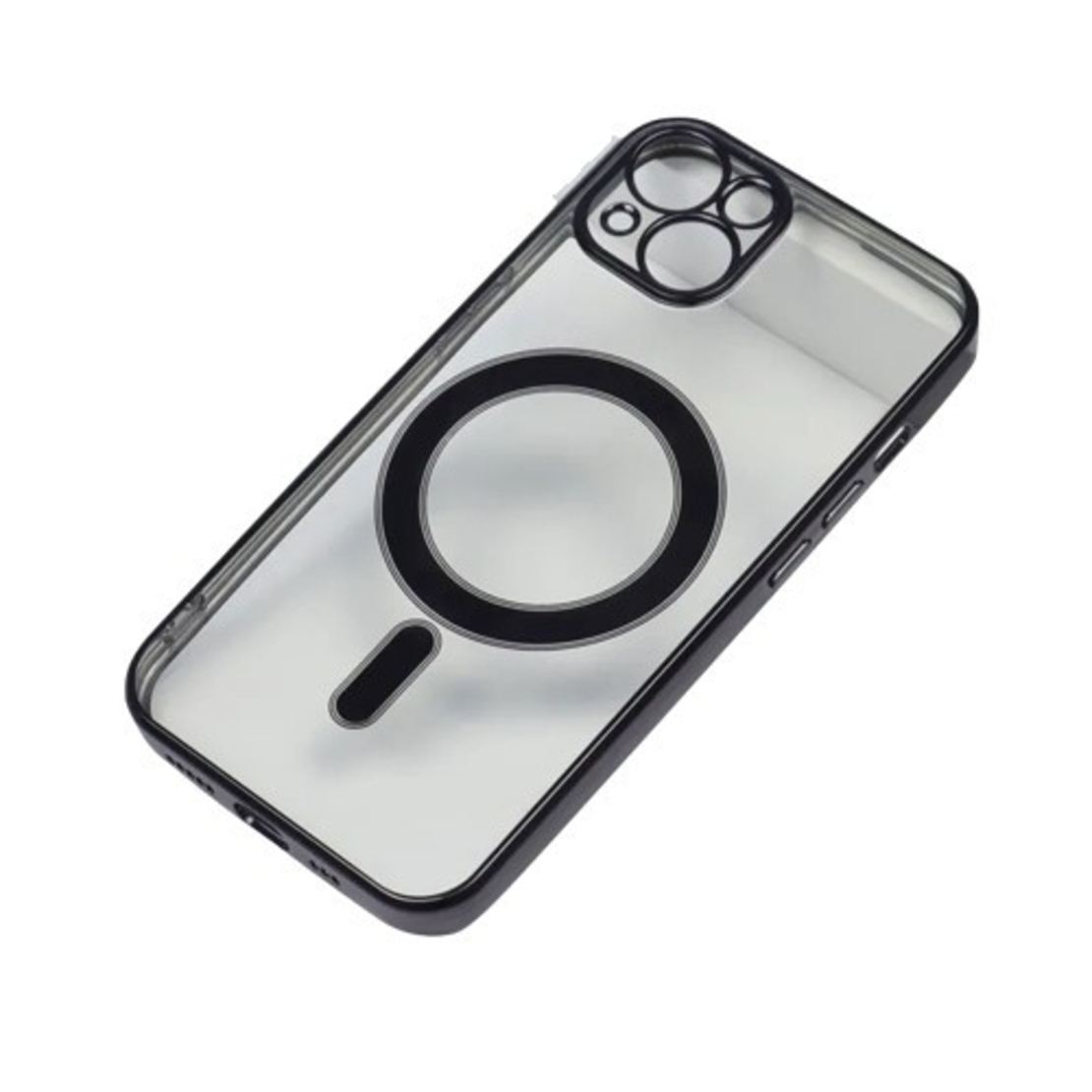 Husa MagSafe pentru Apple iPhone 14, Protectie camera, Full TPU, Margini colorate Electroplating, Magnetica, Incarcare Wireless, Vafy, Negru