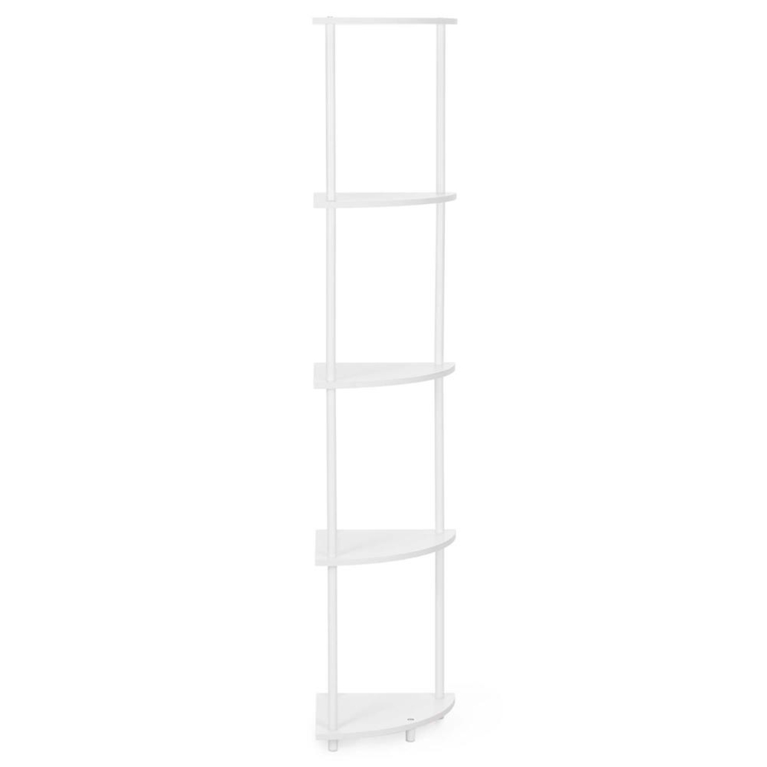 Raft de colt cu 5 polite, MDF, cadru metalic, 148x30x30 cm, alb