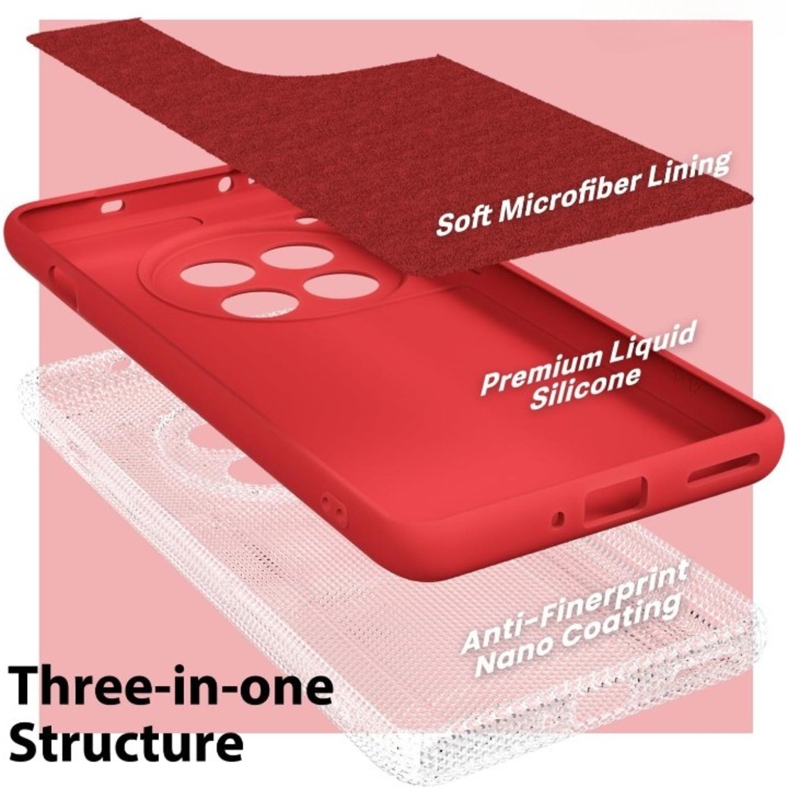 Husa de Protectie, Vafy, pentru OnePlus 12 5G, Liquid Silicone, cu Microfibra pe Interior, Protectie Antisoc, Compatibil Incarcare Wireless, Rosu