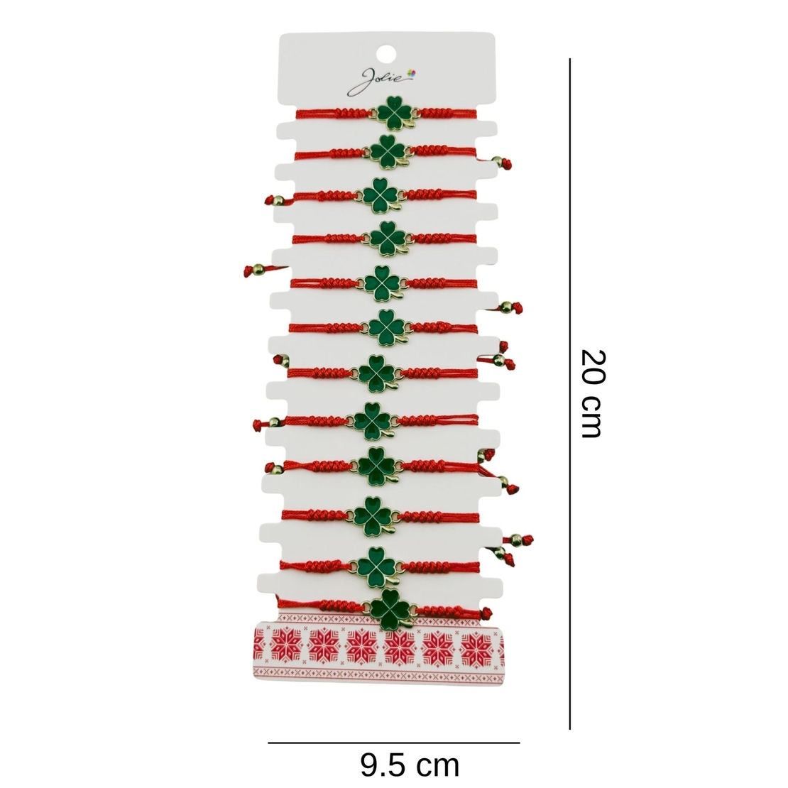 Bratara Martisor pentru Dama, Jolie, Model Trifoi, Set 12 bucati, Pandativ Auriu din Inox cu Snur Rosu Ajustabil