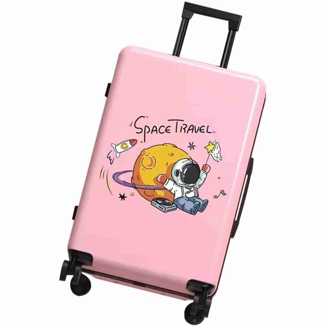 Troler de Calatorie, Flippy, 56 x 35 x 22 cm, 4 Roti, Maner Reglabil, din ABS, cu Fermoar, Blocare cu Cod, Impermeabil, Model Astronaut, Roz