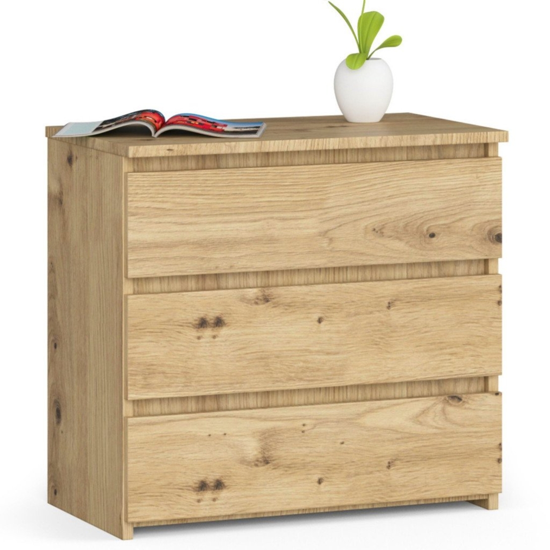 Noptiera cu 3 sertare, PAL laminat 16 mm, 60x35x57 cm, stejar artisan