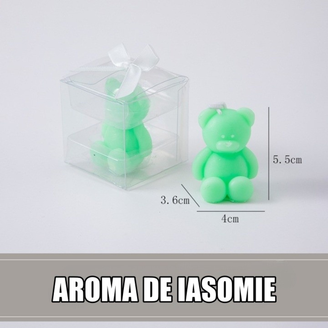 Lumanare Parfumata, Flippy, Model Ursulet, Verde, Aroma de Iasomie, 5.5x3.6x4 cm