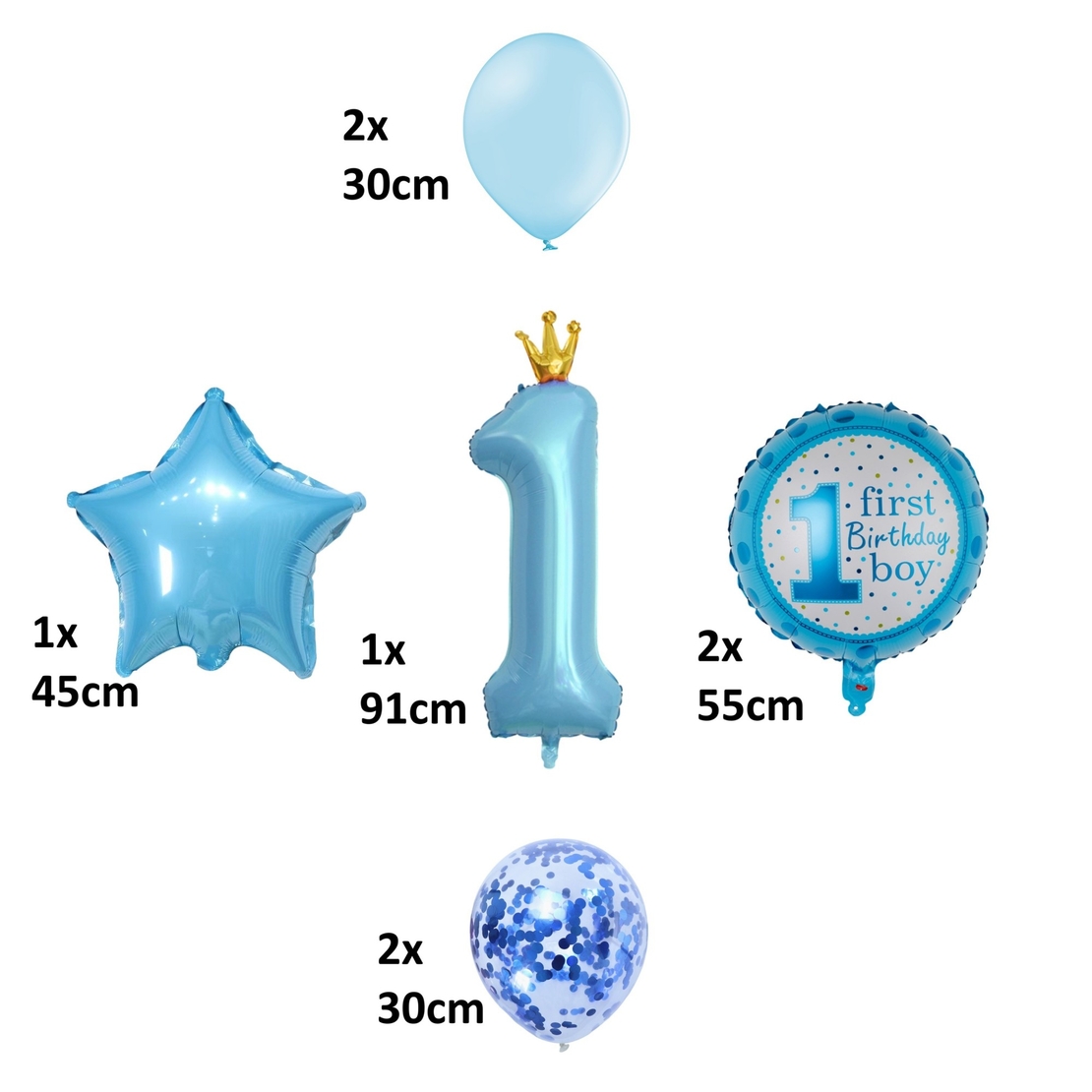 Set 8 Baloane din Folie Metalizată si din Latex, Vafy, Figurine Cifra 1 Printesa 91cm, Stea 45 cm si Cerc 55 cm, Baloane Latex 30 cm, Tema Prima