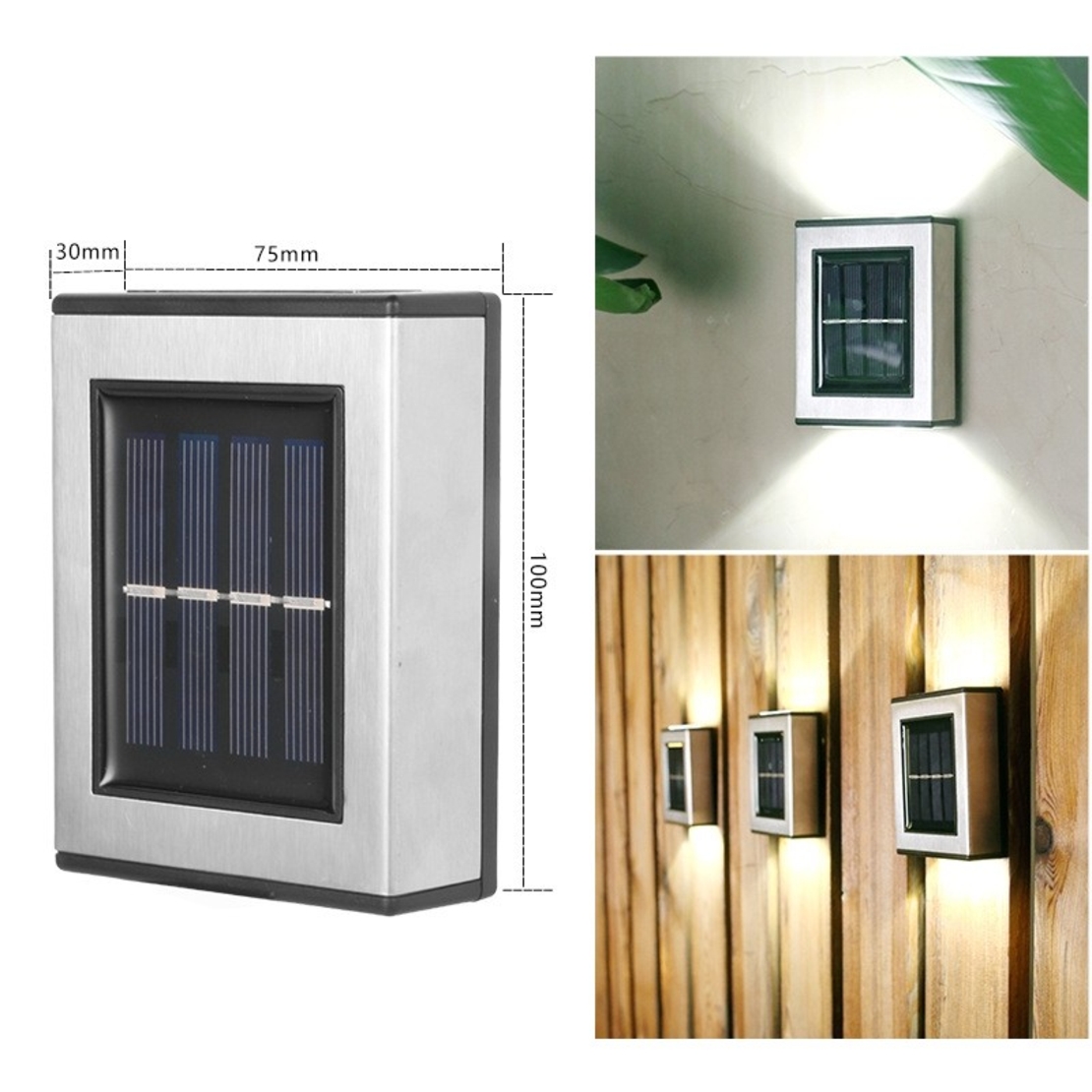 Aplica solara LED pentru Gradina, Flippy, Set 2 Bucati, ABS/Policarbonat, rezistenta la apa IP65, pentru trepte, borduri, terasa, 1.2V, 600mah, 10 x 7.5 x 3 cm, Lumina Alb Calda, Negru