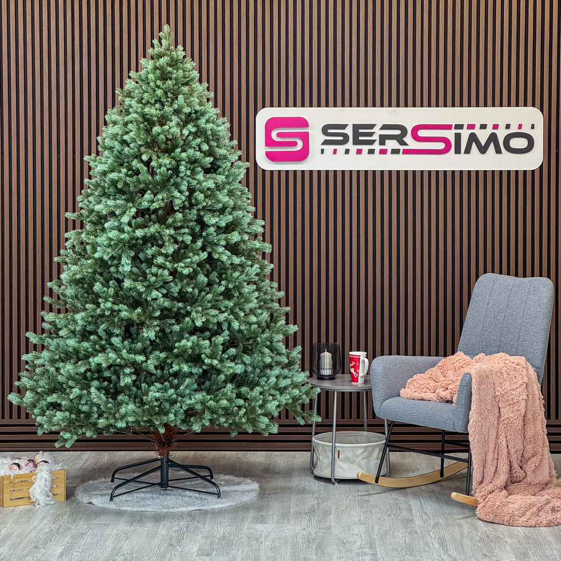 Brad artificial Sersimo, Hollandia, verde cu varfuri argintii, integral 3D, 210 cm