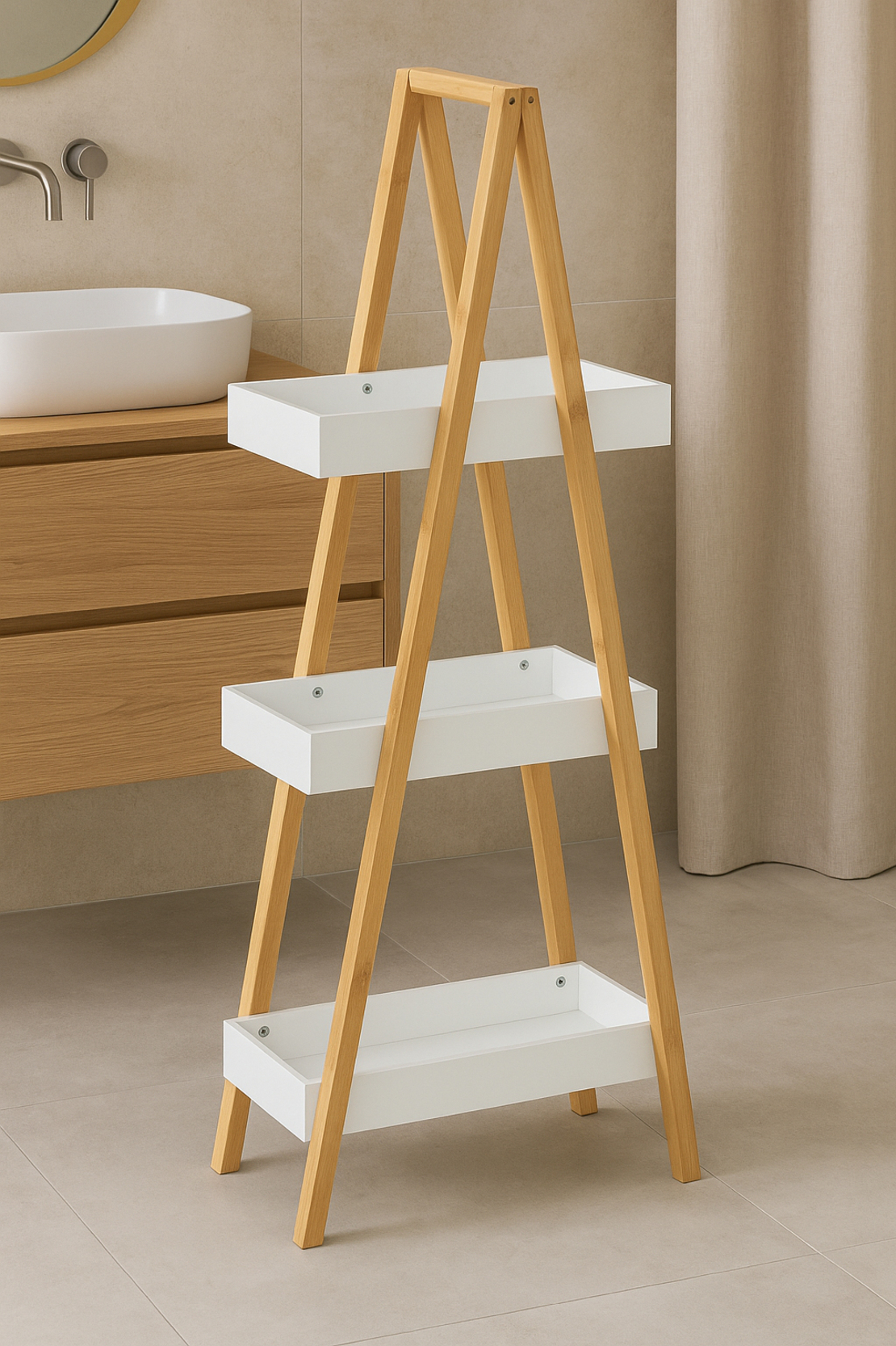 Etajera cu 3 rafturi 5Five Natureo, MDF si bambus, 30x18x82 cm, alb