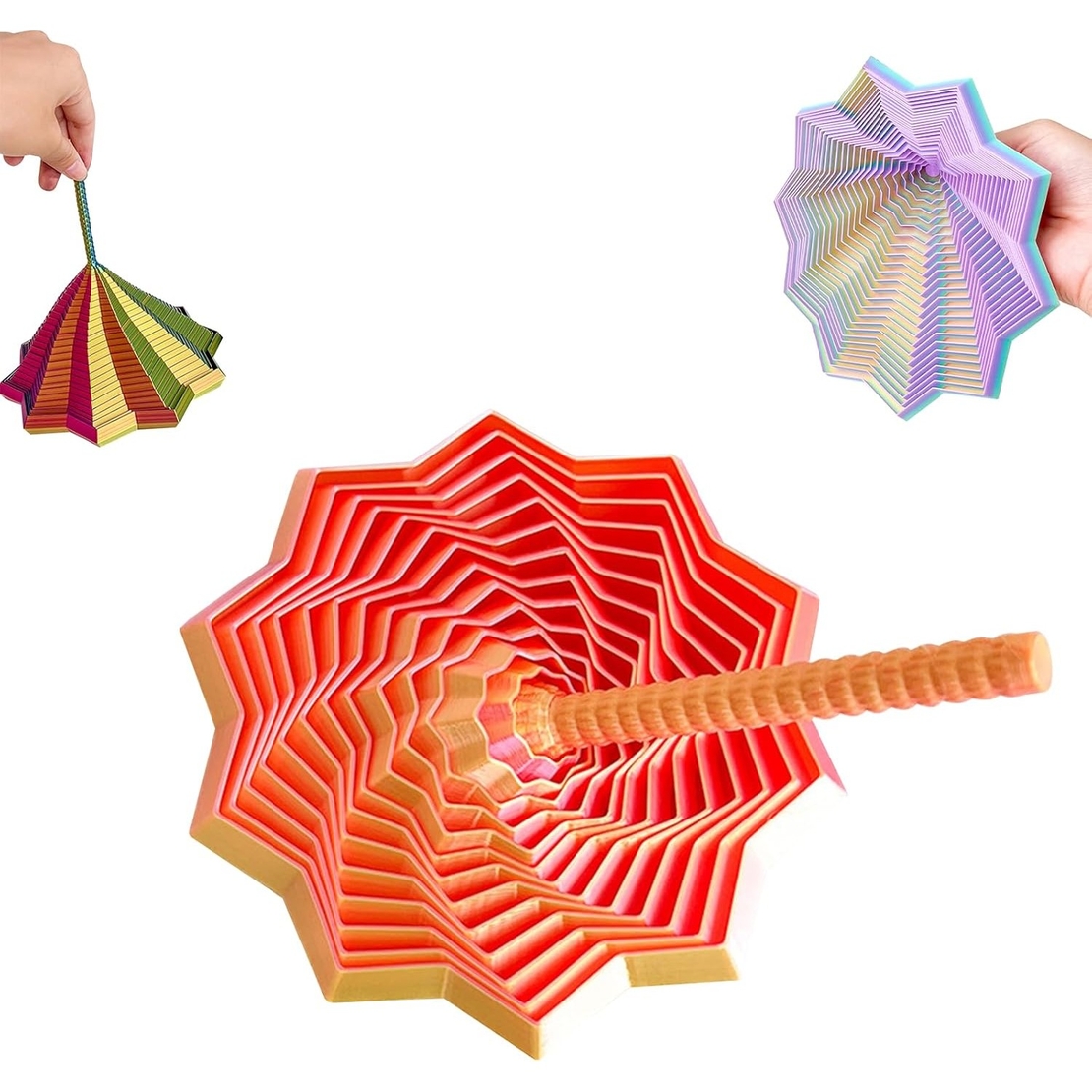 Jucarie Decompresie, Flippy, Model Stea 3D, DuoChrome, Maner Spirala, Turn Magic Geometric, Multiple Forme, Anti-stress, 8.6 cm, Roz/Auriu