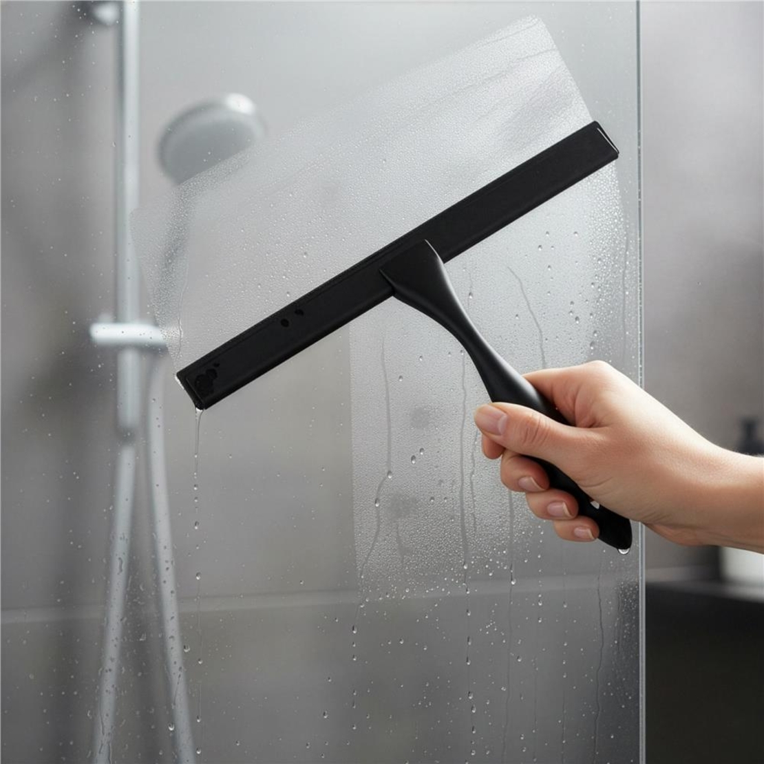 Racleta pentru baie din inox cu suport adeziv, lama 25 cm, finisaj mat negru