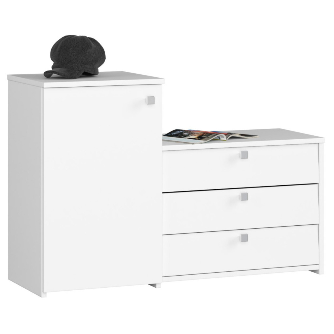 Dulap pantofi S16 cu comoda, 3 niveluri rabatabile, PAL laminat 16 mm, 98x33x67 cm, alb
