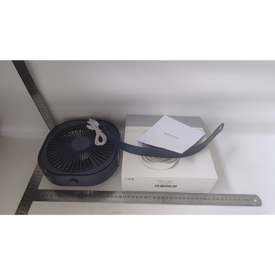 Mini ventilator pentru birou cu usb, Vafy, rotire 360 grade, 3 viteze, 4000 mA, 13.5 x 12,8, Albastru