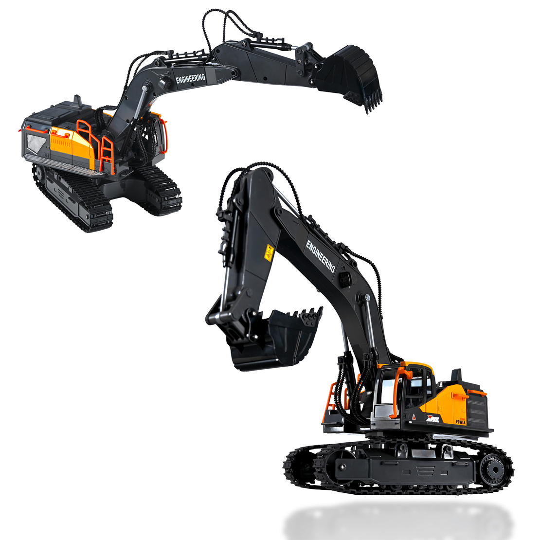 Excavator RC cu senile pentru copii, lumini si brat functional, telecomanda, incarcare USB, 32x30x12 cm