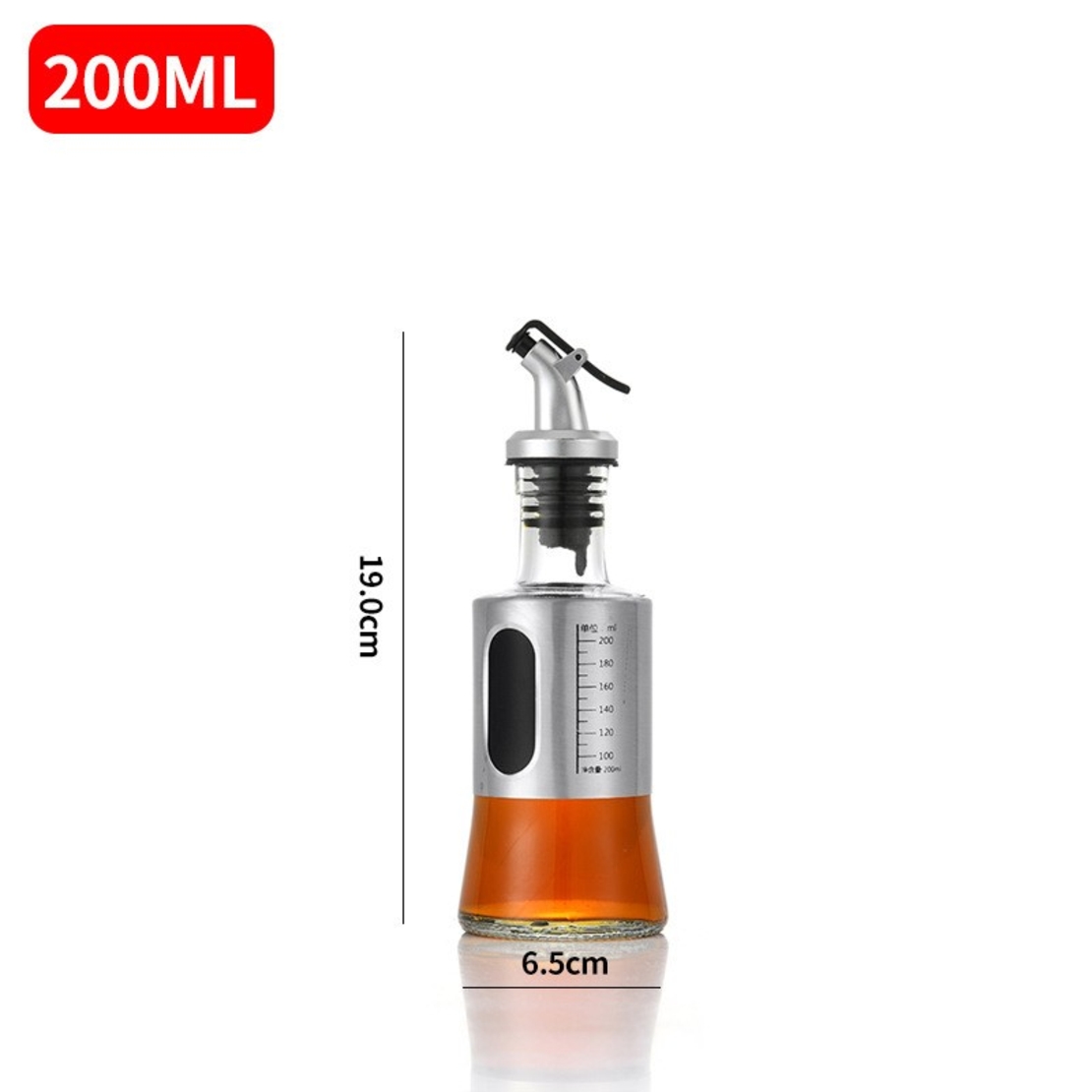Sticla de ulei, Vafy, Sticla de Ulei din Otel Inoxidabil, Sticla pentru Lichide de Bucatarie, Sticla pentru Lichide de Gatit, 19 x 6.5 cm, volum 200 ml, Gri Transparent