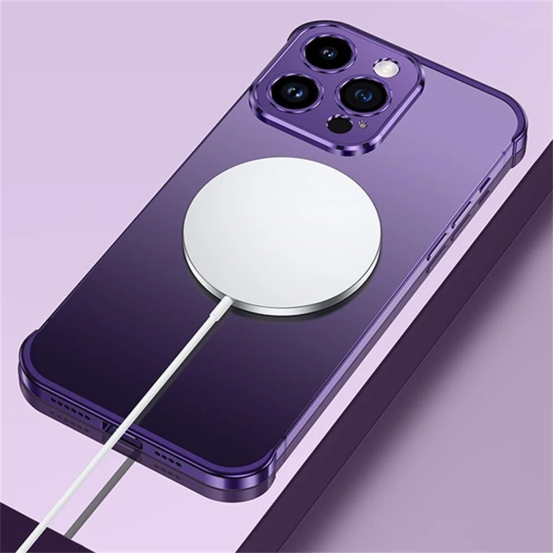 Husa Metalica Edgeless Compatibila cu iPhone 16 Plus, Vafy, Protectie pentru Colturi si Camera, Aliaj Aluminiu, Antisoc, Antizgariere, Mov